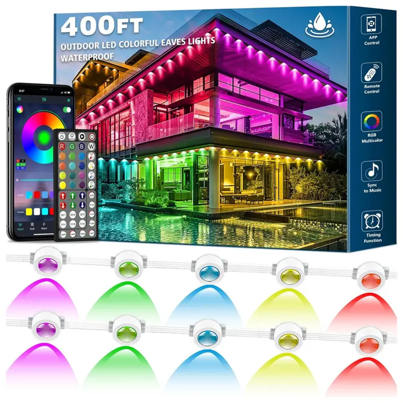 400Ft Permanent Outdoor Rgb Eaves Lights With Remote 1