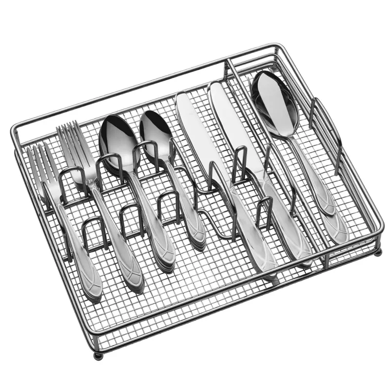 42-Piece Pfaltzgraff Mirage Frost Flatware Set W/ Caddy 1