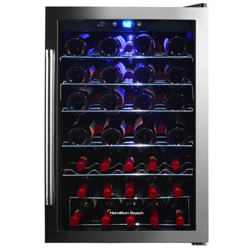 43-Bottle Hamilton Beach Wine Cooler Fridge Cellar W/ Curved Wire Shelves 1
