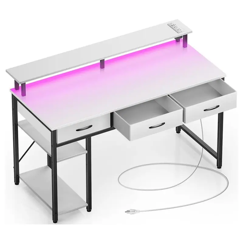 47" Drawers & Storage Shelves Office Desk With Led Light 1