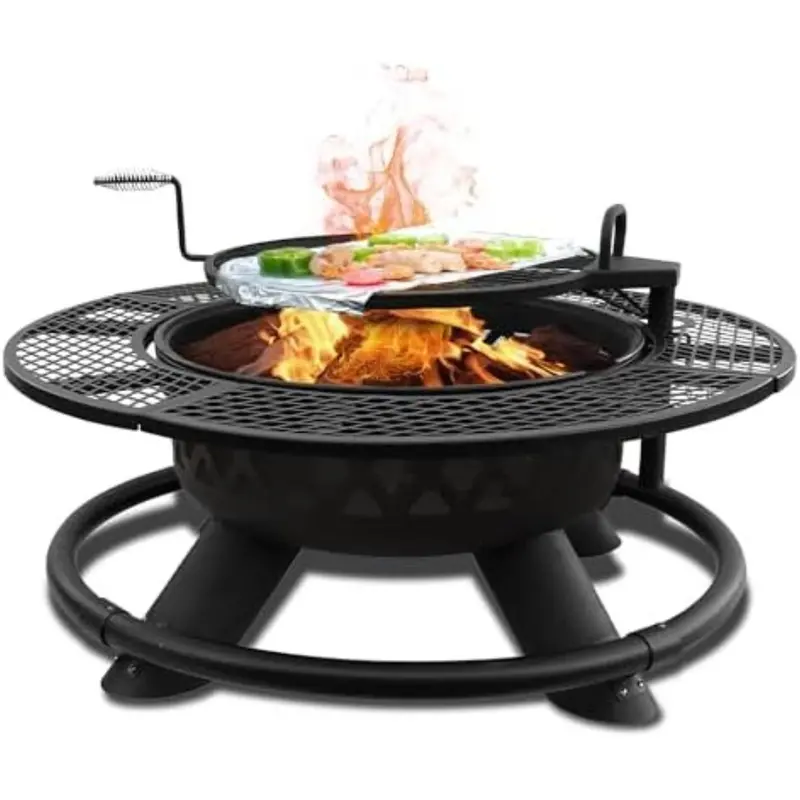 47" Red Mountain Valley 2-In-1 Outdoor Bonfire Fire Pit W/ Cooking Grate 1