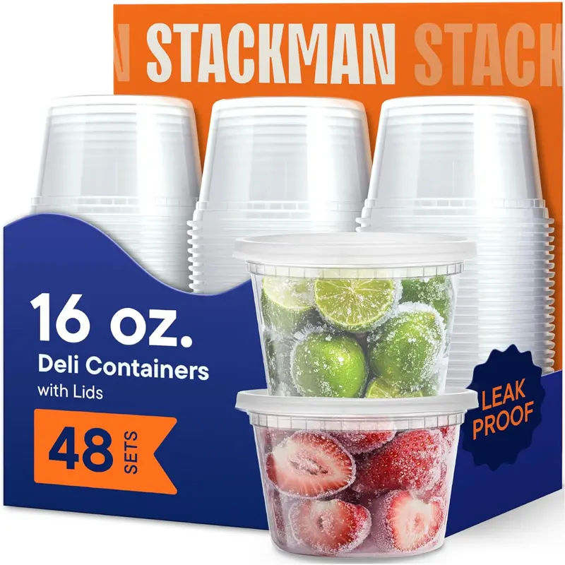 48-Pack 16-Oz Stack Man Deli Containers With Lids 1