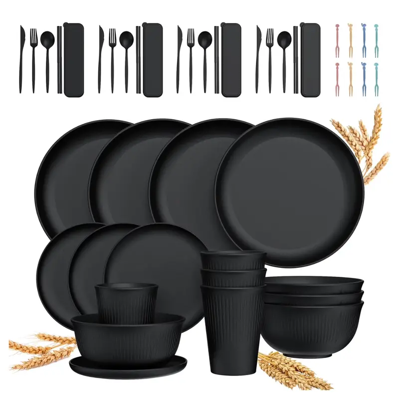 48-Piece Gped Wheat Straw Dinnerware And Cutlery Set 1
