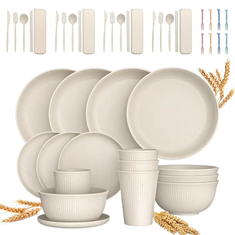 48-Piece Gped Wheat Straw Unbreakable Dinnerware Sets 1