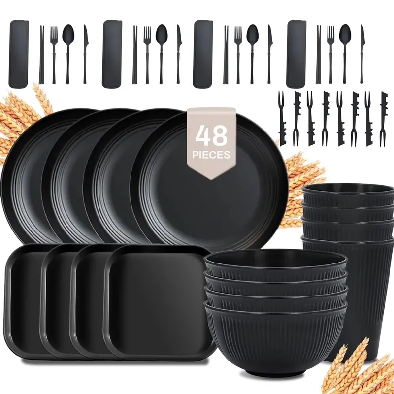 48-Piece Soulgenix Wheat Straw Dinnerware Set For 4 (3 Colors) 1