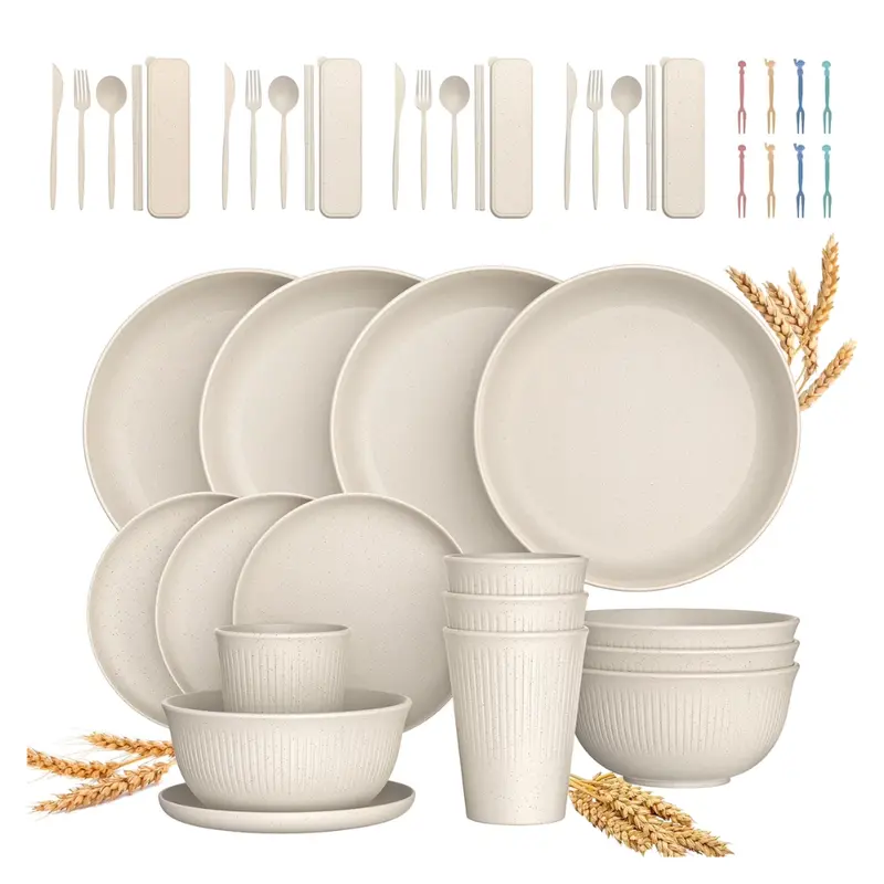 48-Piece Wheat Straw Unbreakable Dinnerware Set 1