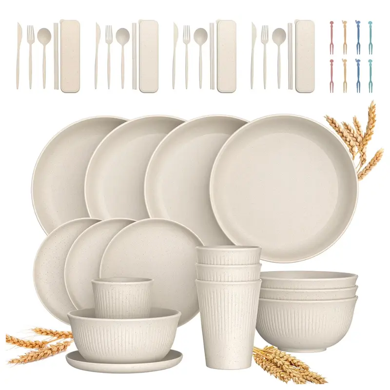 48-Piece Wheat Straw Unbreakable Dinnerware Set 1