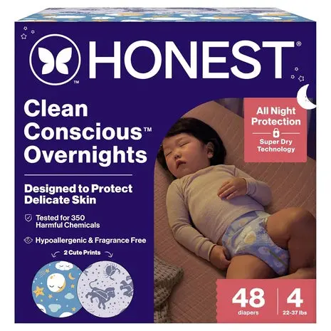 48 Size 4 The Honest Company Overnight Diapers 1