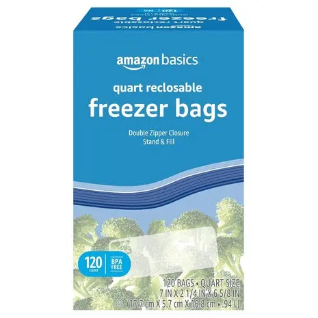 480 Amazon Basics Reclosable Freezer Quart Food Storage Bags With Zipper Seal 1