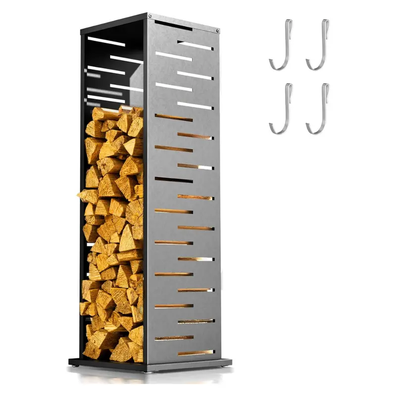 4Ft Firewood Rack With Hooks & Adjustable Feet (2 Colors) 1