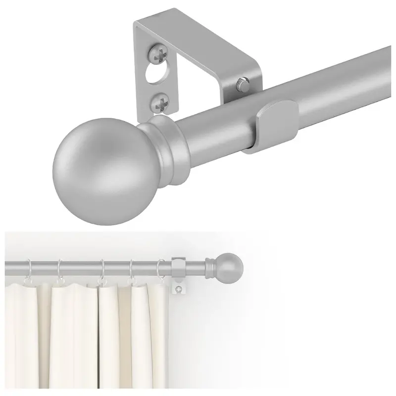 5/8" Decorative Silver Heavy Duty Metal Curtain Rod Set W/ Brackets 1