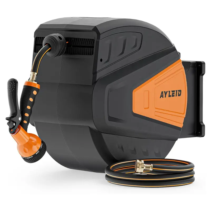 5/8" X 100' Ayleid Retractable Garden Hose Reel W/ 9-Function Sprayer Nozzle 1