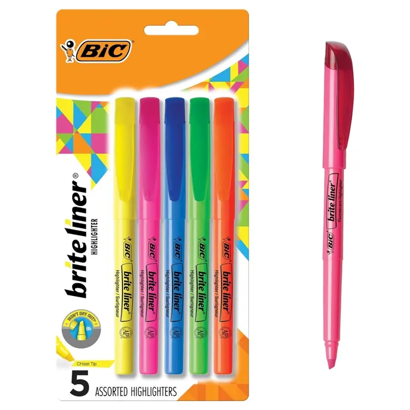5-Count Bic Brite Liner Chisel Tip Highlighter (Blp51w-Ast) 1