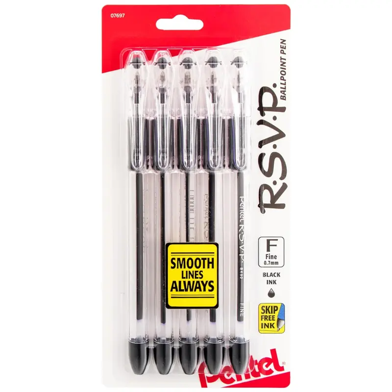 5-Count Pentel R.S.V.P. Fine Line Ballpoint Pen (Black Ink) 1