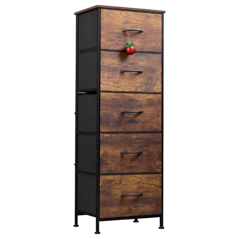 5-Drawer Fabric Dresser With Wood Top & Steel Frame 1
