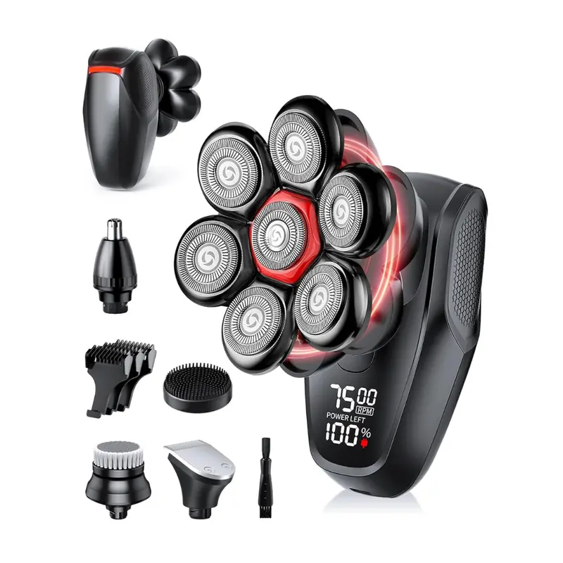 5-In-1 Ipx8 Waterproof Electric Rotary Shaver W/ 7D Flex Heads 1