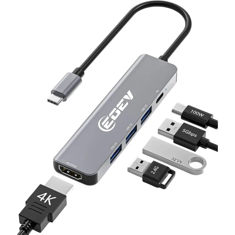5-In-1 Usb-C Hub Multiport Adapter W/ 4K Hdmi & 100W Pd Charging 1