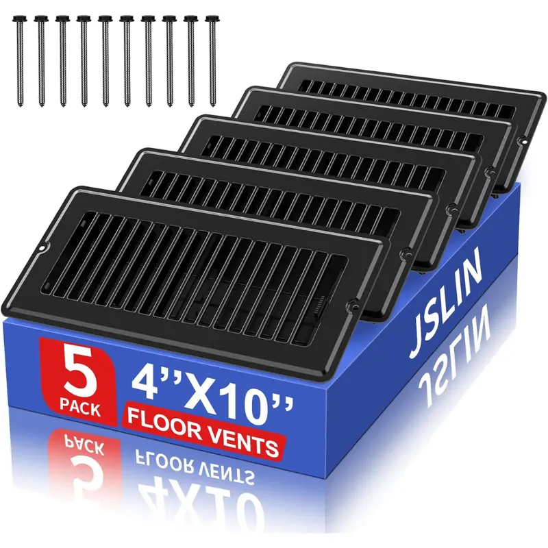 5-Pack 4" X 10" Heavy-Duty Steel Floor Register Vent Covers 1