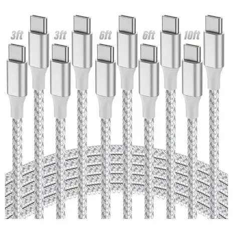 5-Pack 60W Usb C To Usb C Nylon Braided Cables 1
