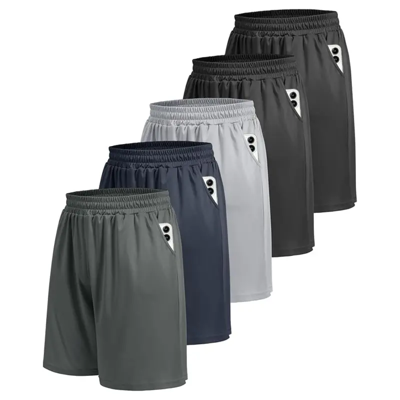 5-Pack Boojo Men's Quick Dry Athletic Gym Shorts W/ Pockets 1