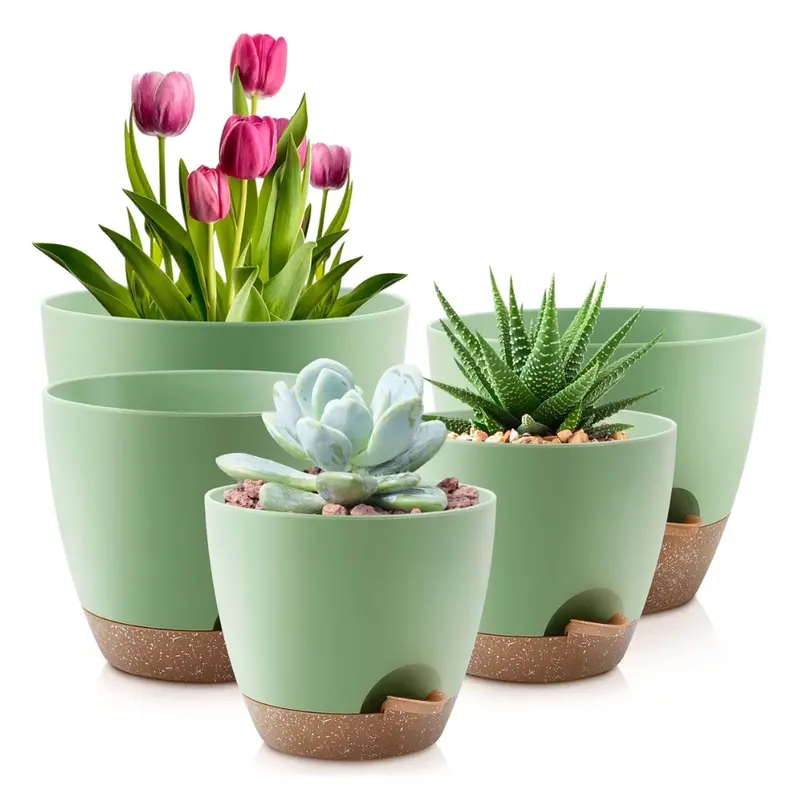 5-Pack Foukus Self-Watering Plant Pots With Drainage (3 Colors) 1
