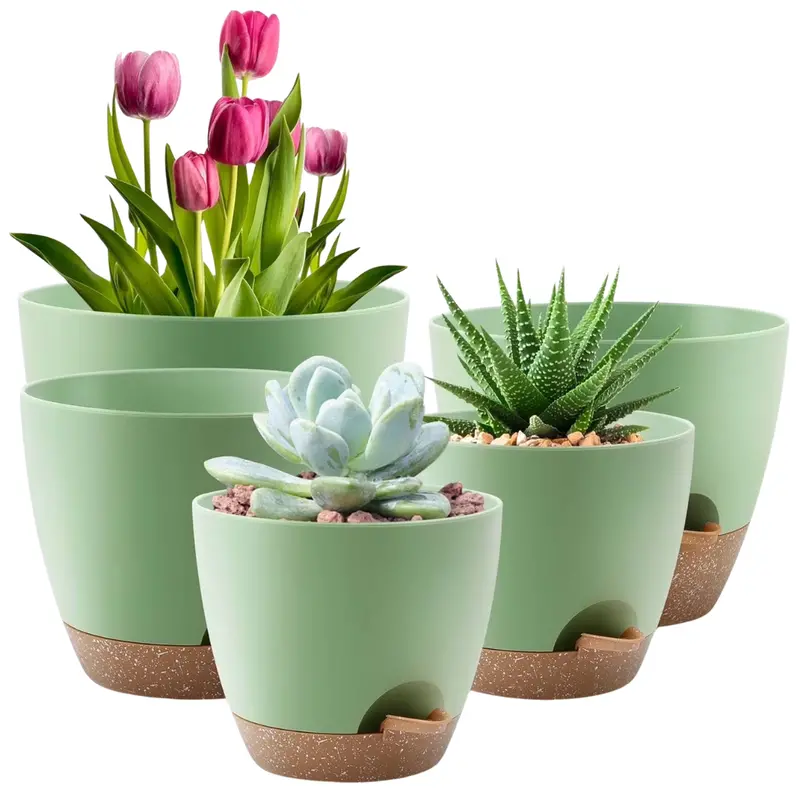5-Pack Foukus Self-Watering Plant Pots With Drainage (3 Colors) 1