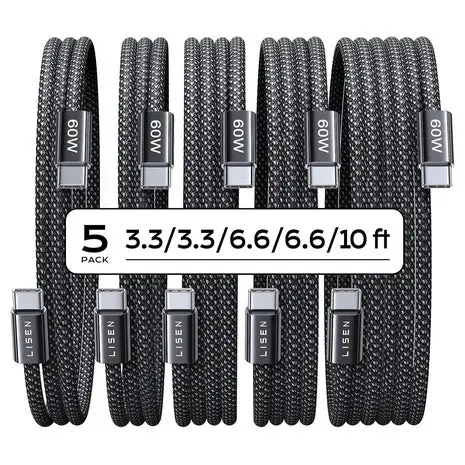 5-Pack Lisen 60W Usb-C Charging Cables 1