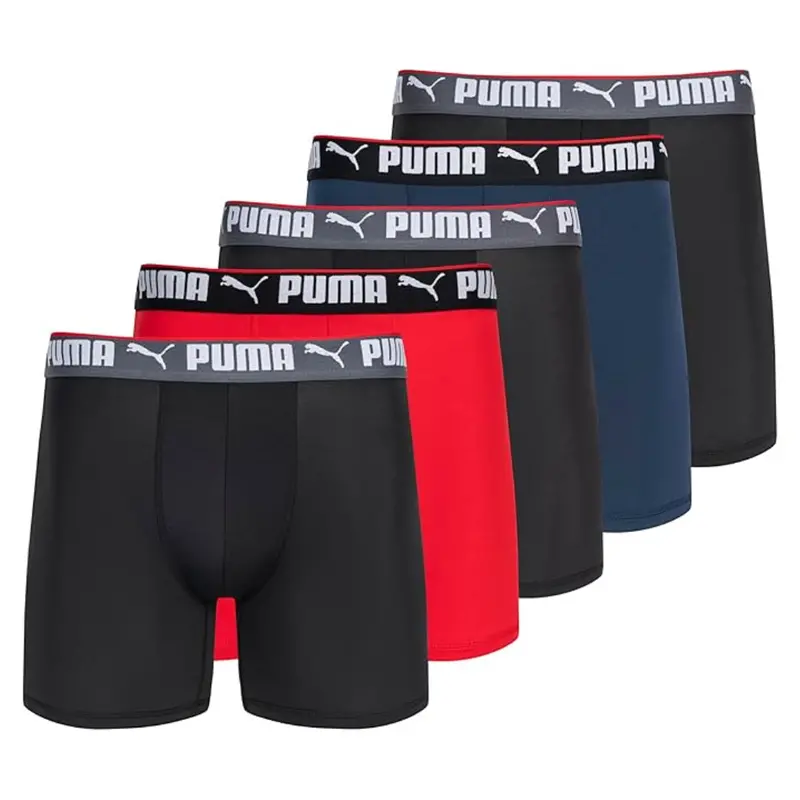 5-Pack Puma Men's Performance Boxer Briefs (Navy/Red/Black) 1