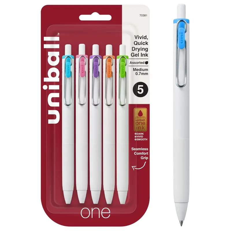 5-Pack Uniball One Retractable Gel Pens (Assorted Colors) 1