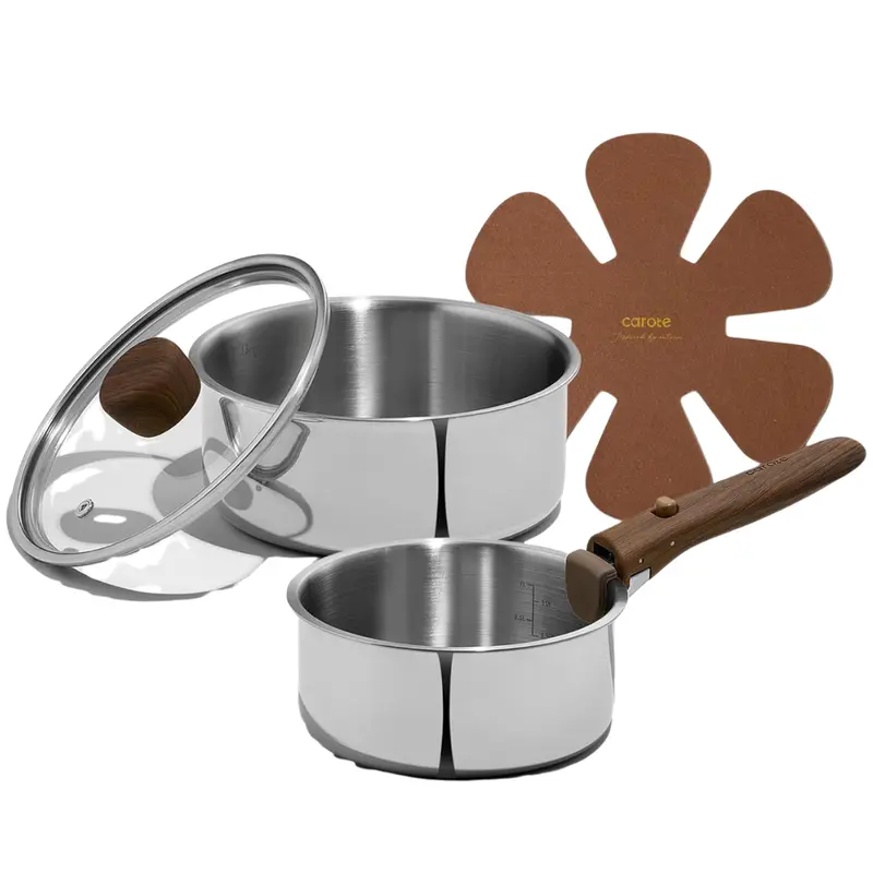 5-Piece Carote 1.5Qt & 3Qt Tri-Ply Stainless Steel Saucepan Set 1