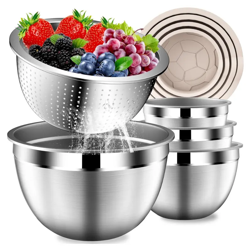 5-Piece Stainless Steel Mixing Bowls With Lids & Strainer 1