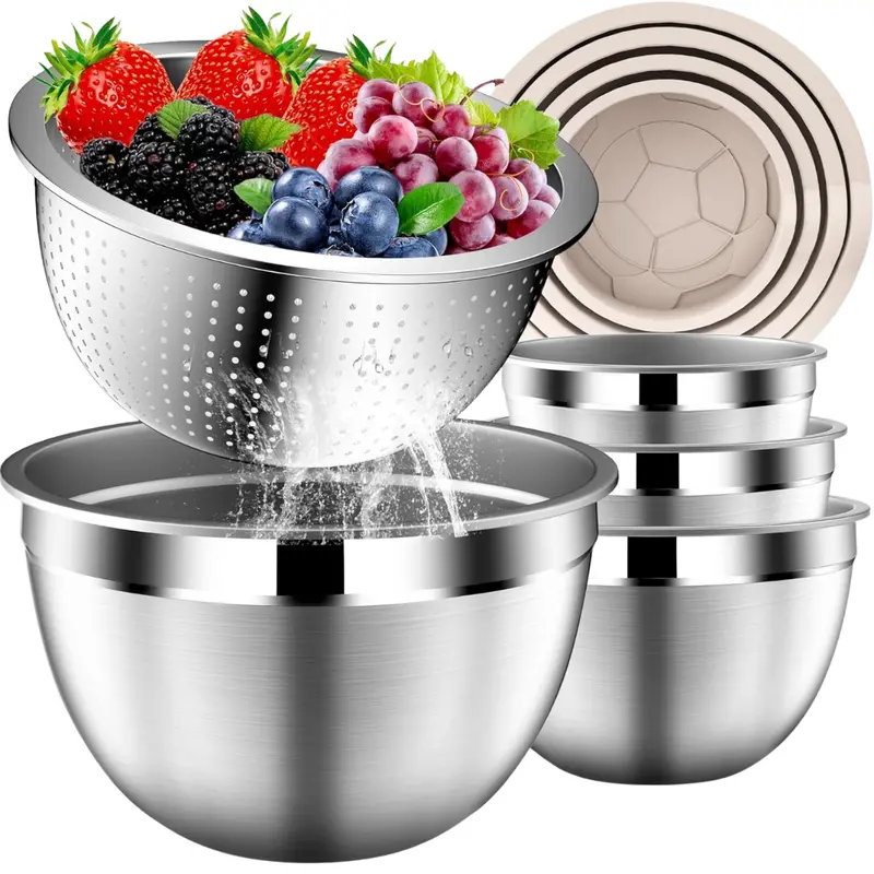 5-Piece Stainless Steel Mixing Bowls With Lids & Strainer 1