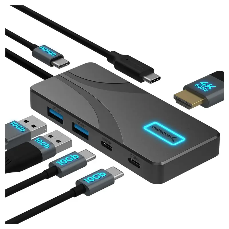 5-Port Sabrent 10Gbps Usb Type-C Hub W/ 100W Pd & 4K@60Hz 1