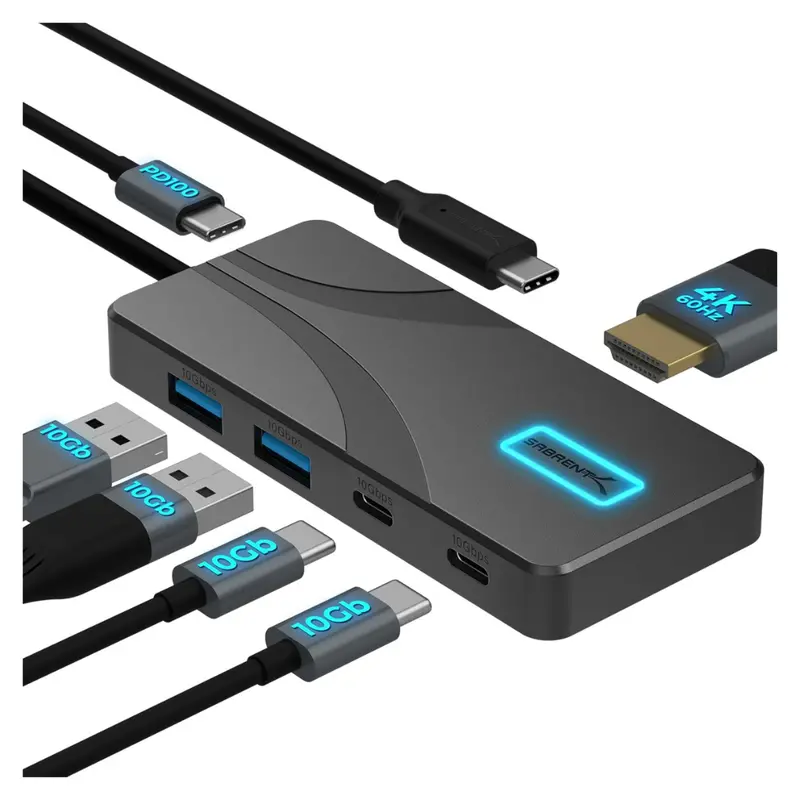 5-Port Sabrent 10Gbps Usb Type-C Hub W/ 100W Pd & 4K@60Hz 1