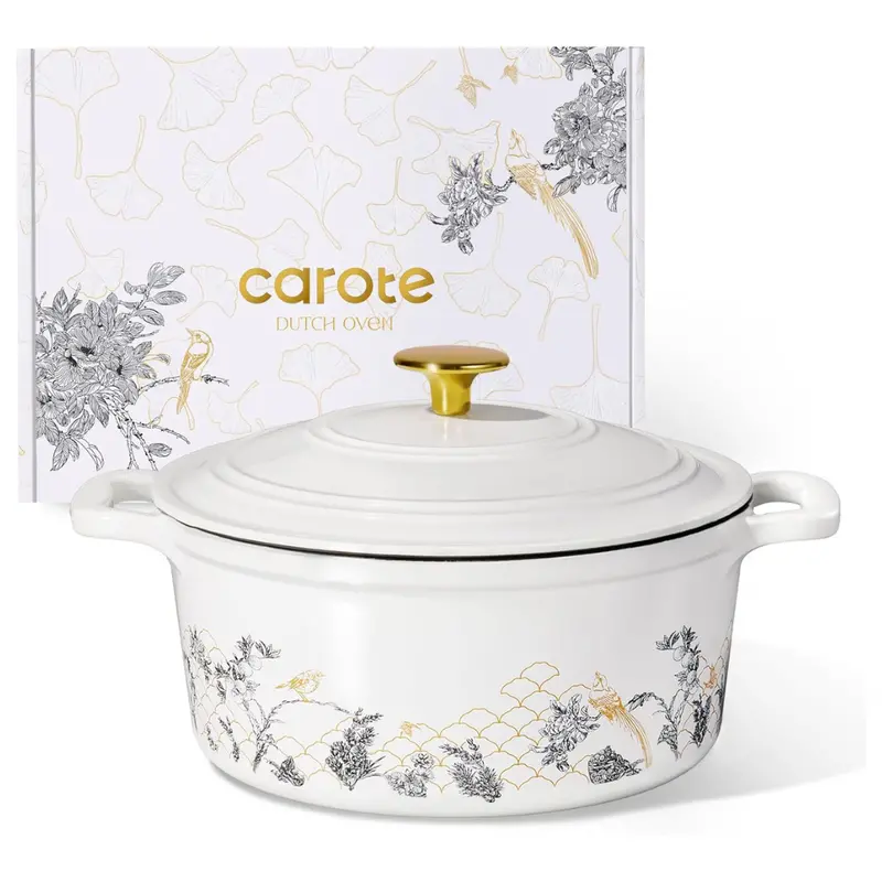 5-Qt Carote Cast Iron Enameled Floral Dutch Oven Pot W/ Lid (2 Colors) 1