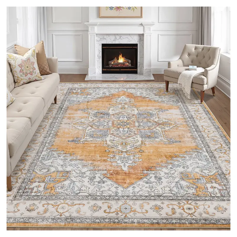 5' X 7' Non-Slip Oriental Soft Polyester Vintage Medallion Distressed Area Rug 1