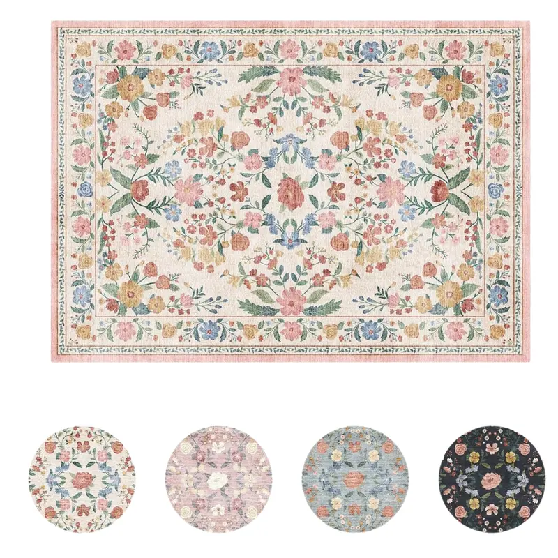 5' X 7' Vintage Floral Machine Washable Non Slip Area Rug 1