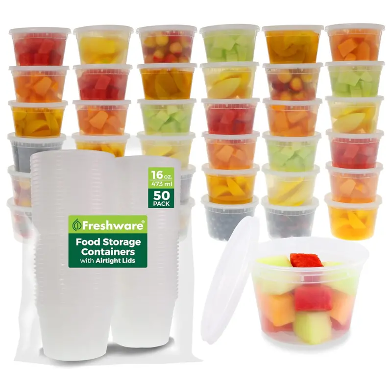 50-Count 16-Oz Freshware Polypropylene Food Storage Containers With Lids 1
