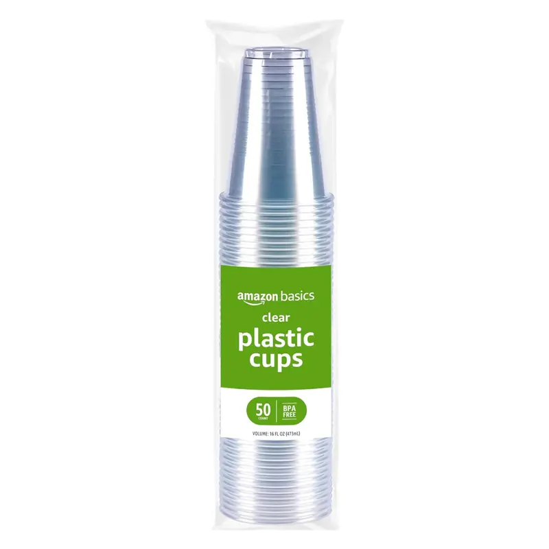 50-Count Amazon Basics Disposable Clear Plastic Cups (16-Oz) 1