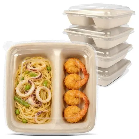 50 Disposable 2-Compartment Food Containers With Lids 1