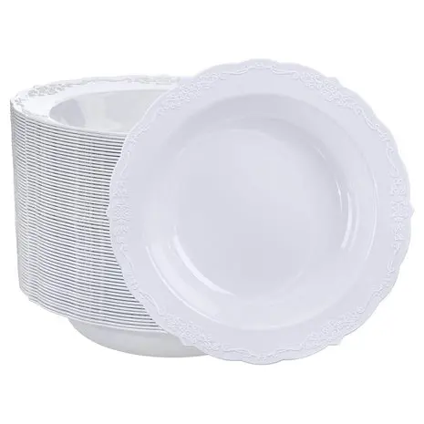50 Heavy Duty White Disposable Plastic Bowls 1