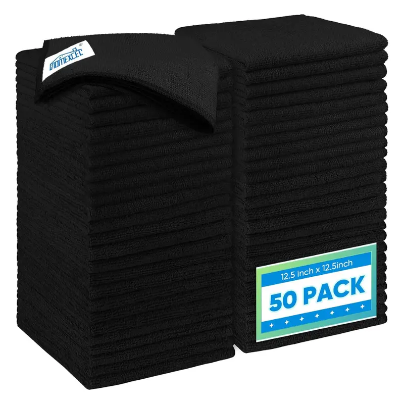 50 Pack, 12.5 X 12.5" Homexcel Black Microfiber Cleaning Cloth (Various) 1