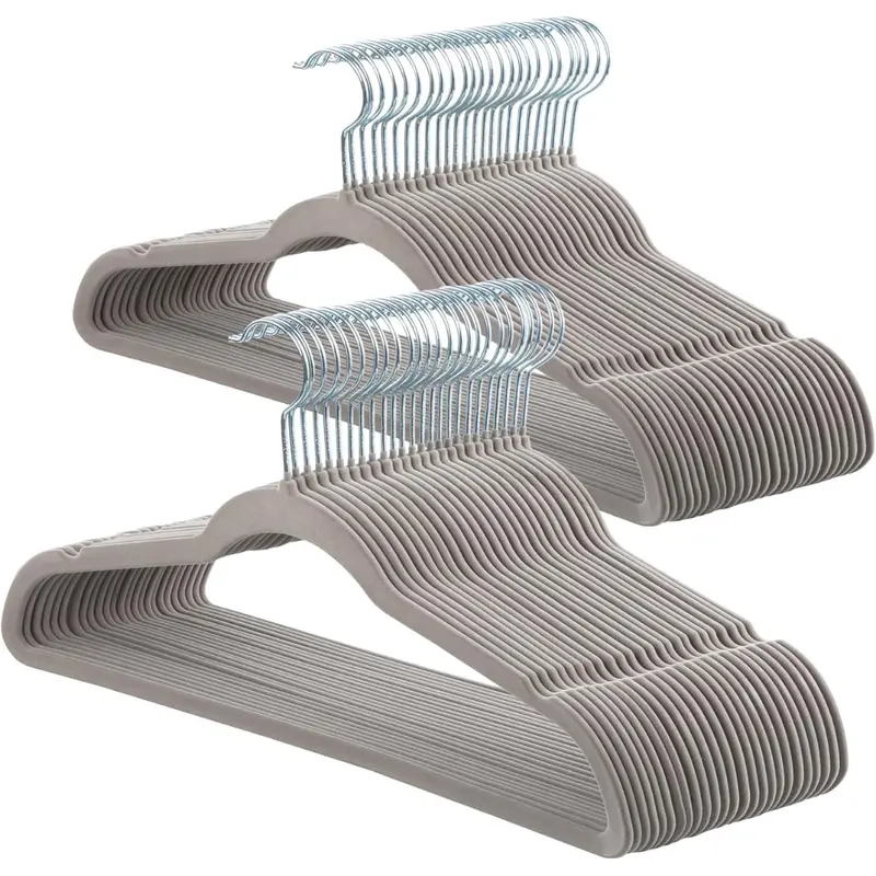 50-Pack Grey Velvet Hangers With 360 Swivel Hook 1