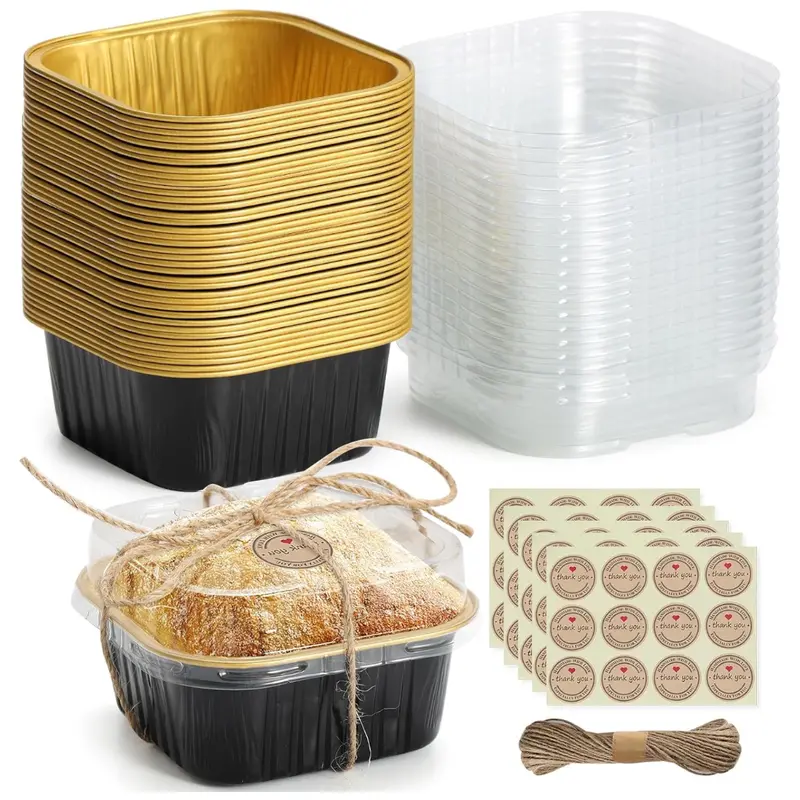 50-Pack Mini Square Aluminum Foil Baking Cups With Lids 1