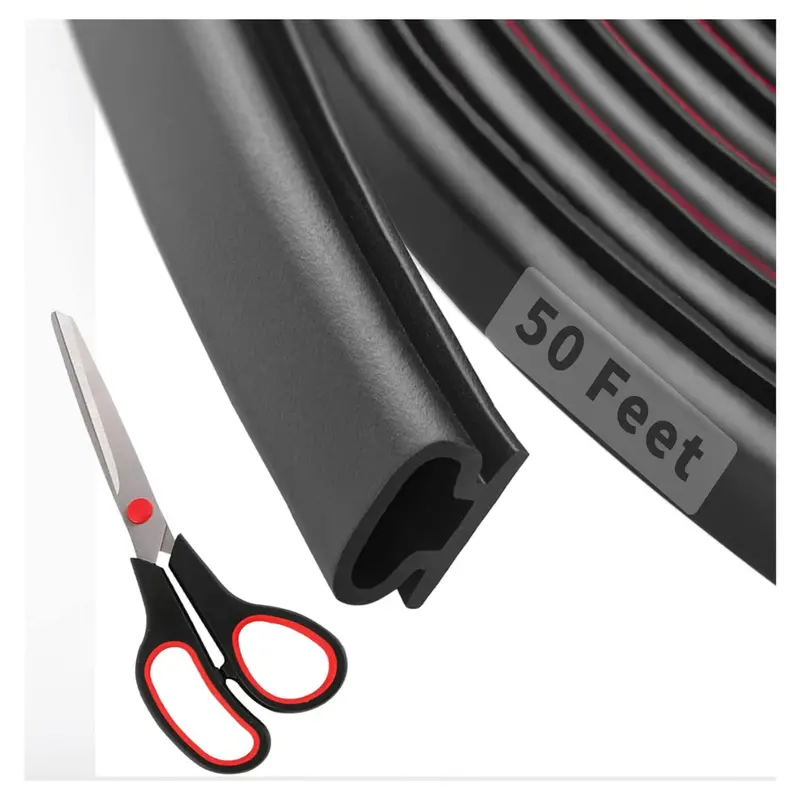 50Ft D-Shape Rubber Weather Stripping Door Seal Strip W/ Scissors 1