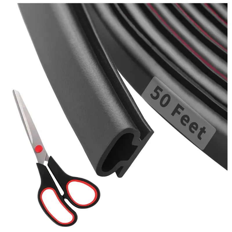 50Ft D-Shape Rubber Weather Stripping Door Seal Strip W/ Scissors 1
