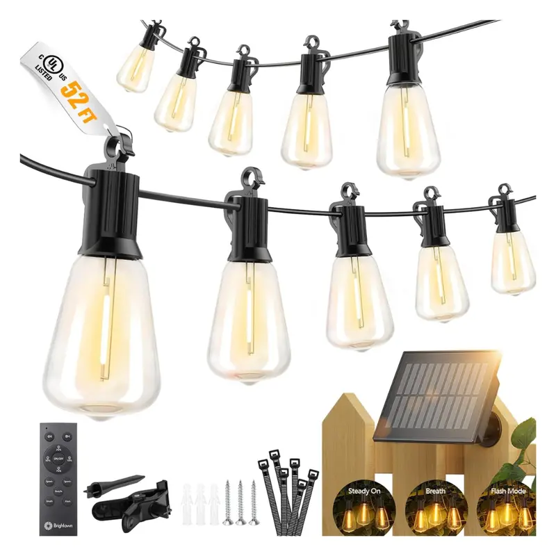 52' Brightown Outdoor Waterproof Solar String Lights W/ Remote 1