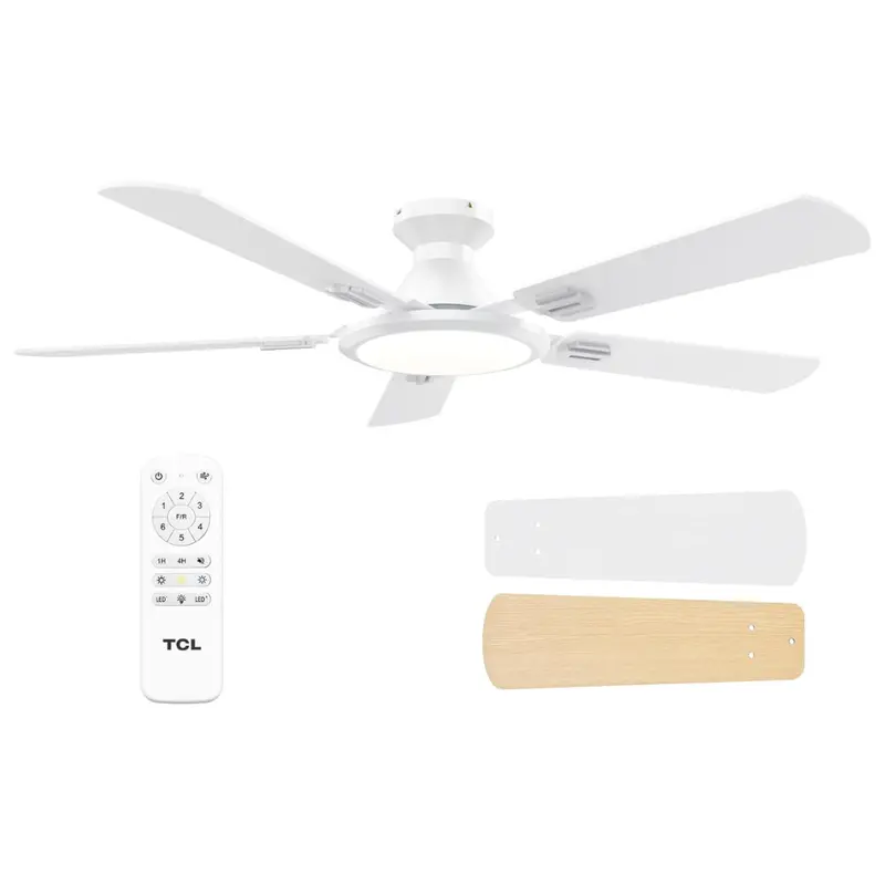 52" Tcl Low Profile Ceiling Fan W/ Led Light, 6 Speeds, & Remote 1