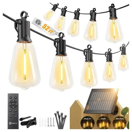 52Ft Solar Outdoor String Lights With Remote 1