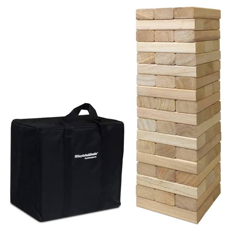 54-Piece Large Wood Block Stack & Tumble Tower Toppling Blocks Game 1